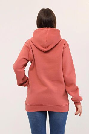 Kadın Kapüşonlu Gülkurusu Sweatshirt Hoodie