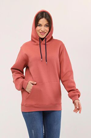 Kadın Kapüşonlu Gülkurusu Sweatshirt Hoodie