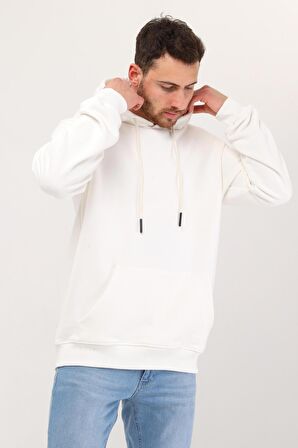 Erkek Kapüşonlu Ekru Sweatshirt Hoodie