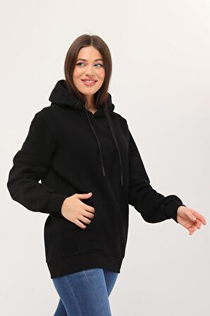 Kadın Kapüşonlu Siyah Sweatshirt Hoodie