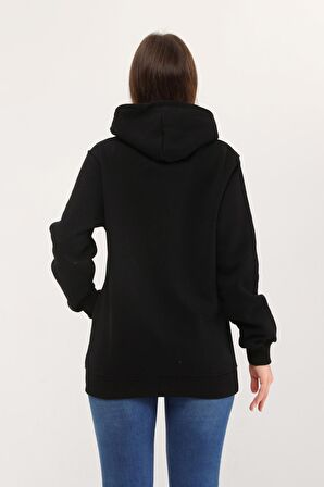 Kadın Kapüşonlu Siyah Sweatshirt Hoodie