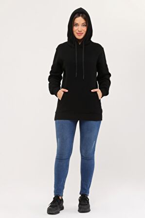 Kadın Kapüşonlu Siyah Sweatshirt Hoodie