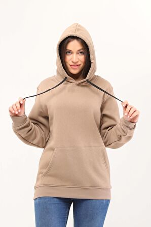 Kadın Kapüşonlu Sütlü Kahve Sweatshirt Hoodie