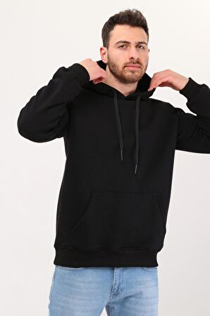 Erkek Kapüşonlu Siyah Sweatshirt Hoodie