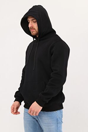 Erkek Kapüşonlu Siyah Sweatshirt Hoodie