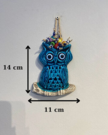 EL YAPIMI NAZAR BONCUĞU, DUVAR DEKORASYON ÜRÜNÜ, SERAMİK, EL İŞÇİLİĞİ, TURKUAZ RENKTE BAYKUŞ DESEN