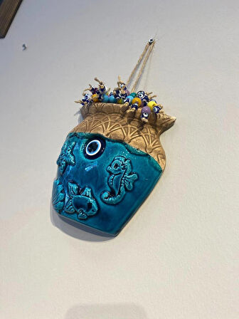 EL YAPIMI NAZAR BONCUĞU, DUVAR DEKORASYON ÜRÜNÜ, SERAMİK, EL İŞÇİLİĞİ, TURKUAZ RENKTE VAZO DESEN