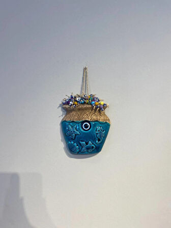 EL YAPIMI NAZAR BONCUĞU, DUVAR DEKORASYON ÜRÜNÜ, SERAMİK, EL İŞÇİLİĞİ, TURKUAZ RENKTE VAZO DESEN