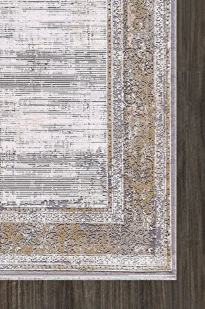Artemis Halı Couture 00868A Gri Gold Çerçeveli Eskitme İpek Halı