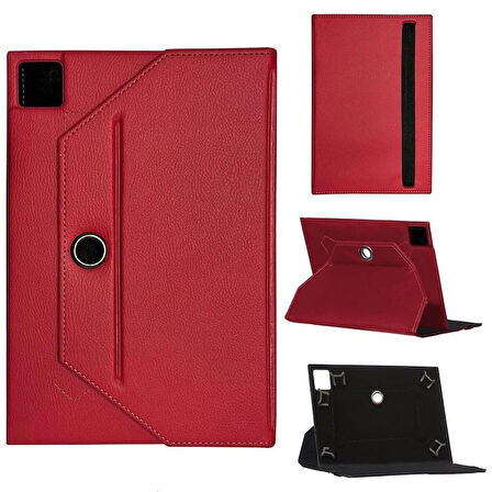 Samsung Uyumlu Galaxy Tab S8 Plus SM-X800 Universal Standlı Tablet Kılıfı Kırmızı