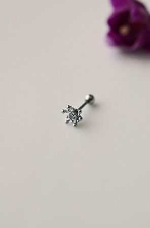 Çiçek Tragus Piercing Helix Kıkırdak Gümüş Renkli Çelik