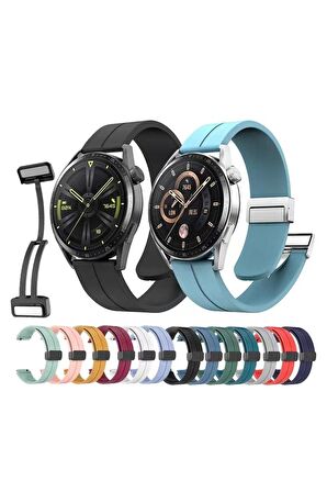 Huawei GT2 42mm Kordon/Kayış Çizgili Tasarım Metal Toka Esnek Sağlam Silikon Kordon