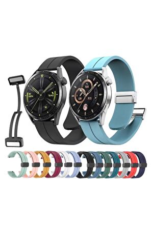 Huawei GT2 46mm Kordon/Kayış Çizgili Tasarım Metal Toka Esnek Sağlam Silikon Kordon