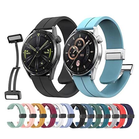 Huawei GT2 42mm Kordon/Kayış Çizgili Tasarım Metal Toka Esnek Sağlam Silikon Kordon
