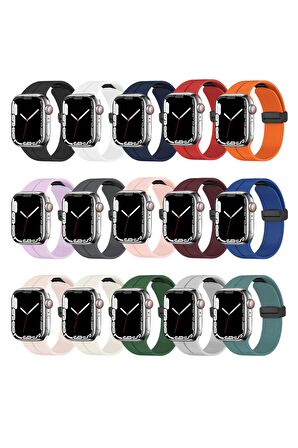 Apple Watch 40mm Kordon/Kayış Çizgili Tasarım Metal Toka Esnek Sağlam Silikon Kordon