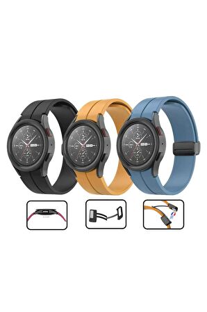 Samsung Galaxy Watch 4 44mm Kordon/Kayış Çizgili Tasarım Metal Toka Esnek Sağlam Silikon Kordon