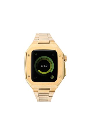 Apple Watch 7 45mm Kordon Luxury Tasarım Paslanmaz Çelik Kasa Korumalı Special Kordon/Kayış