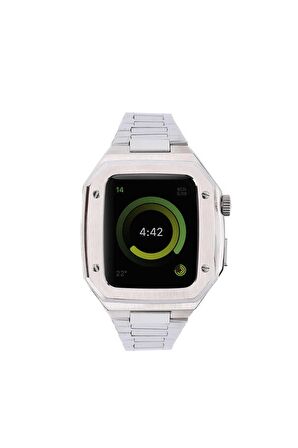 Apple Watch 7 45mm Kordon Luxury Tasarım Paslanmaz Çelik Kasa Korumalı Special Kordon/Kayış