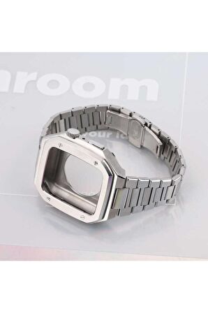 Apple Watch 7 45mm Kordon Luxury Tasarım Paslanmaz Çelik Kasa Korumalı Special Kordon/Kayış