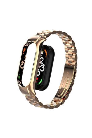 Xiaomi Mi Band 7 Kordon/kayış Baklalı Model Metal Paslanmaz Çelik Kasa Koruma 2 In 1 Kordon
