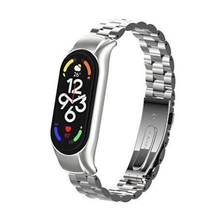 Xiaomi Mi Band 7 Kordon/Kayış Baklalı Model Metal Paslanmaz Çelik Kasa Koruma 2 In 1 Kordon
