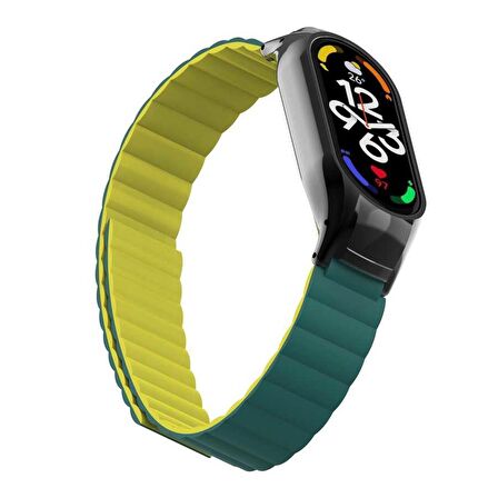 Xiaomi Mi Band 7 Kordon/Kayış Magnetik Silikon Kasa Koruma 2 In 1  Çift Renkli Mıknatıslı Kordon