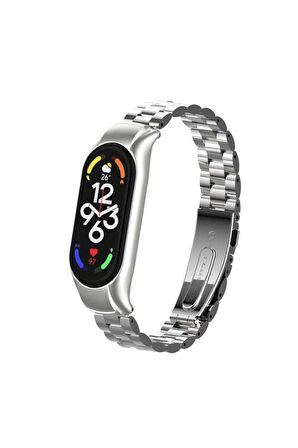 Xiaomi Mi Band 7 Kordon/kayış Baklalı Model Metal Paslanmaz Çelik Kasa Koruma 2 In 1 Kordon