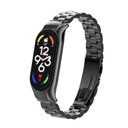 Xiaomi Mi Band 7 Kordon/Kayış Baklalı Model Metal Paslanmaz Çelik Kasa Koruma 2 In 1 Kordon