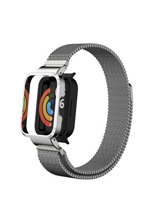 Xiaomi Mi Watch Lite Kordon/kayış Metal Hasır Örgü Kasa Korumalı Mıknatıslı 2 In 1 Tam Uyumlu Kordon