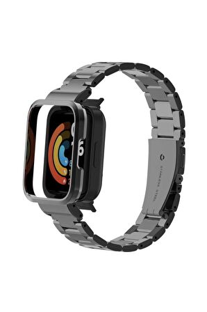 Xiaomi Mi Watch Lite Kordon/kayış Metal Baklalı Kasa Korumalı 2 In 1 Paslanmaz Çelik Kordon