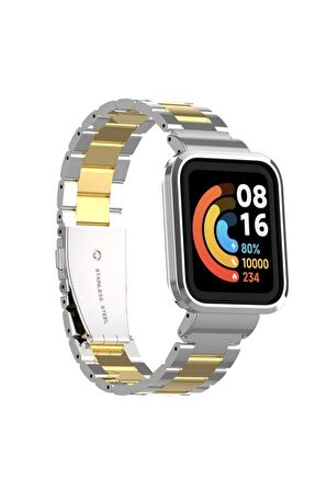 Xiaomi Mi Watch Lite Kordon/kayış Metal Baklalı Kasa Korumalı 2 In 1 Paslanmaz Çelik Kordon