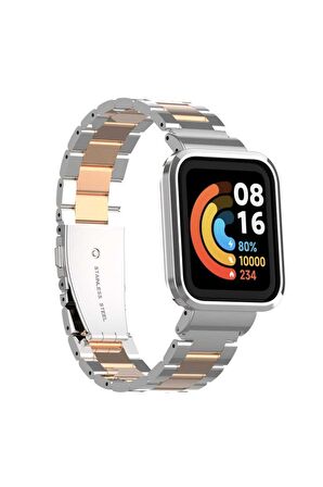 Xiaomi Mi Watch Lite Kordon/kayış Metal Baklalı Kasa Korumalı 2 In 1 Paslanmaz Çelik Kordon