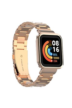 Xiaomi Mi Watch Lite Kordon/kayış Metal Baklalı Kasa Korumalı 2 In 1 Paslanmaz Çelik Kordon