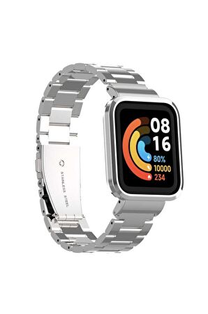 Xiaomi Mi Watch Lite Kordon/kayış Metal Baklalı Kasa Korumalı 2 In 1 Paslanmaz Çelik Kordon