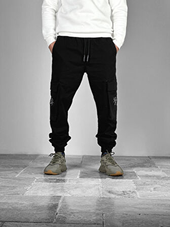 Erkek Kargo Cepli Siyah Pantolon