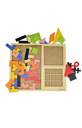 3'lü Oyun Seti Tetris Tangram xOx Eğitici Ahşap Oyuncak