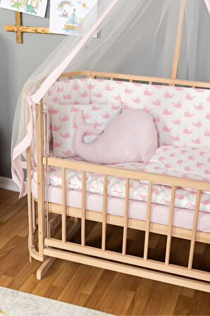 Ahşap Beşik Anne Yanı Yeni Doğan Papatya Organik Bebek Beşiği PEMPE BALİNA UYKU SETLİ