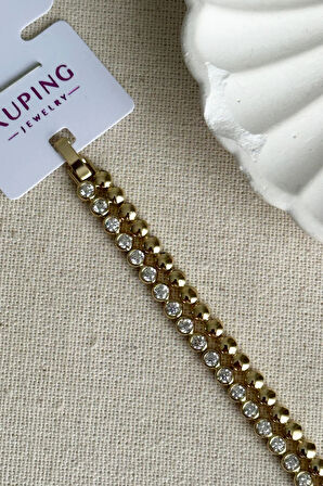 Xuping 14K 17+2 cm İkili Yuvarlak Taşlı Kadın Bileklik Kadın Karamaz Bileklik Xuping Bileklik