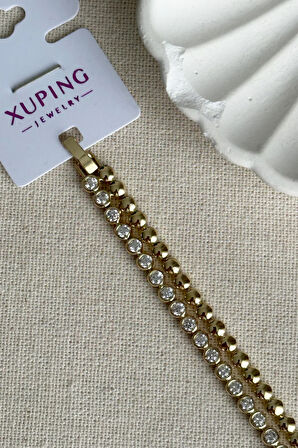Xuping 14K 17+2 cm İkili Yuvarlak Taşlı Kadın Bileklik Kadın Karamaz Bileklik Xuping Bileklik