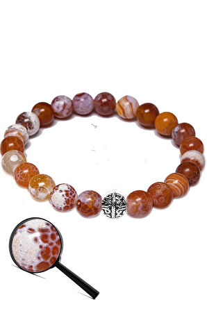 Sertifikalı Aaa Kırmızı Beyaz Tibet Akik Taşı Bileklik (gümüş Aparat)