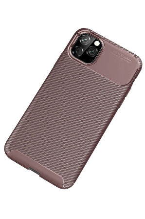 CPT50 iPhone 11 Pro Kılıf Auto Focus Karbon Kapak - Kahverengi