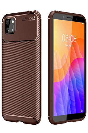 CPT50 Huawei Y5P Kılıf Auto Focus Karbon Kapak - Kahverengi