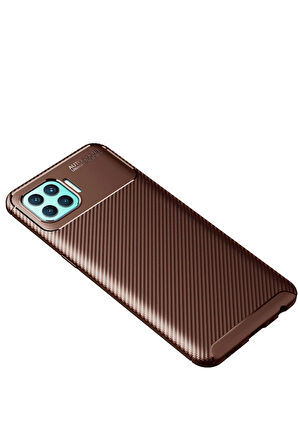 CPT50 Oppo Reno 4 Lite Kılıf Auto Focus Karbon Kapak - Kahverengi