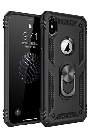 CPT50 iPhone XS Max Kılıf Sofya Yüzüklü Silikon Kapak - Siyah