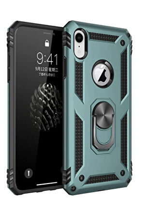 CPT50 iPhone XR Kılıf Sofya Yüzüklü Silikon Kapak - Yeşil