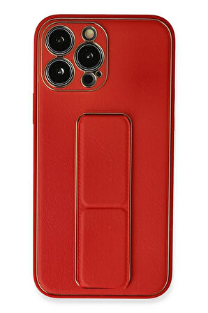 CPT50 iPhone 13 Pro Max Kılıf Coco Deri Standlı Kapak - Kırmızı