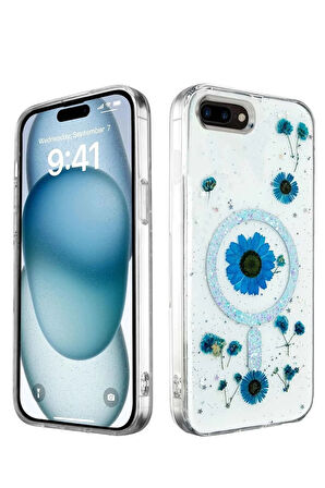 CPT50 iPhone 7 Kılıf Daisy Simli Magsafe Kapak - Mavi