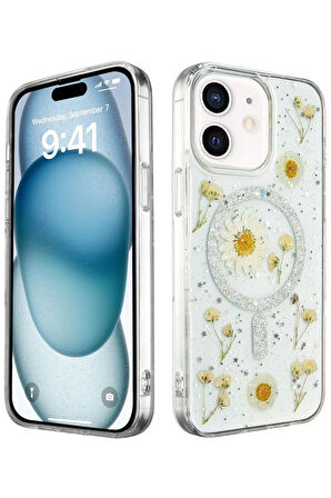 CPT50 iPhone 12 Kılıf Daisy Simli Magsafe Kapak - Gümüş