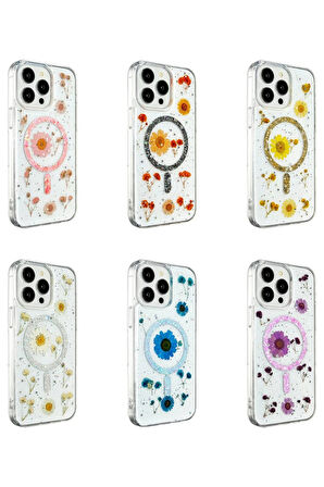 CPT50 iPhone 15 Pro Kılıf Daisy Simli Magsafe Kapak - Pembe