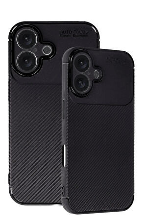 CPT50 iPhone 16 Kılıf Auto Focus Karbon Kapak - Siyah